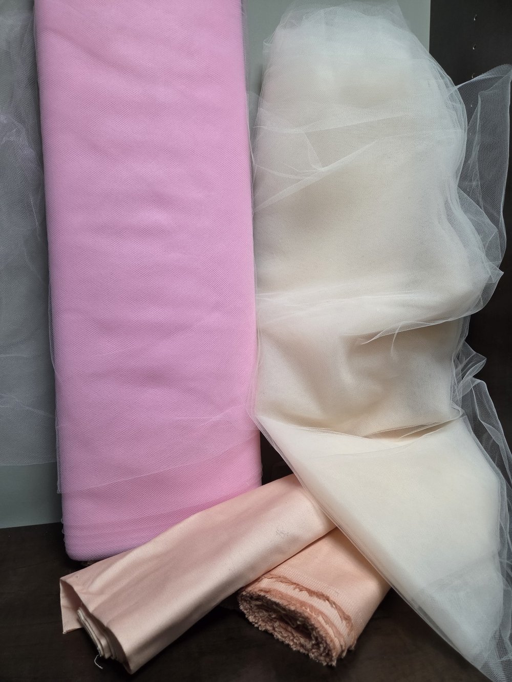 Fabric Destash Bundle – Pink & Champagne Tulle + Blush Cotton Fabric